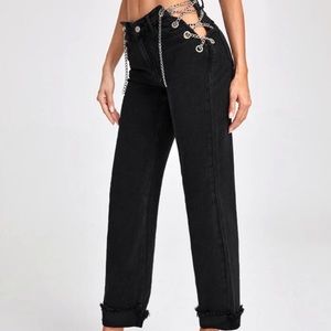Trendy chain lace up jeans